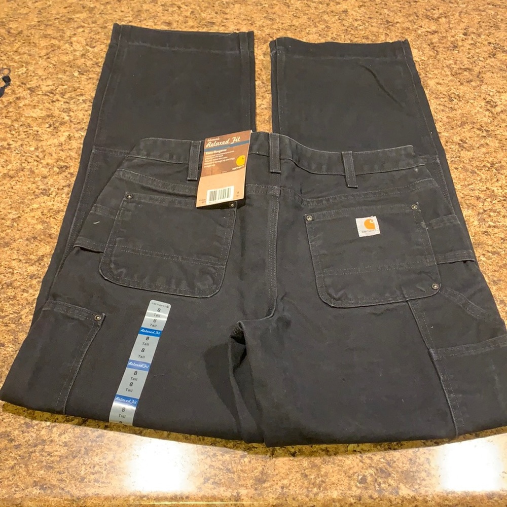 NWT Carhartt Relaxed Fit Kane Dungaree Pants Jeans Black 8 Tall